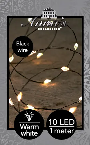 B.O. LED INDOOR BLACK WIRE 10L/1M LED WARM WHITE - 10CM LEAD - afbeelding 1
