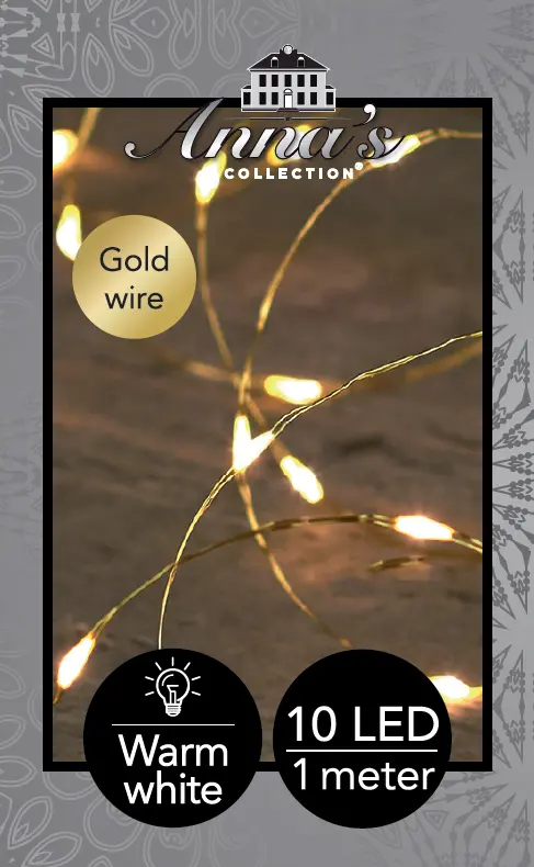 B.O. LED INDOOR GOLD WIRE 10L/1M LED WARM WHITE - 10CM LEADC