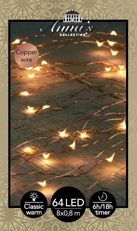 B.O.T. LED CASCADE COPPER WIRE 64L/8X0,8M 6/18H TIMER LED CL