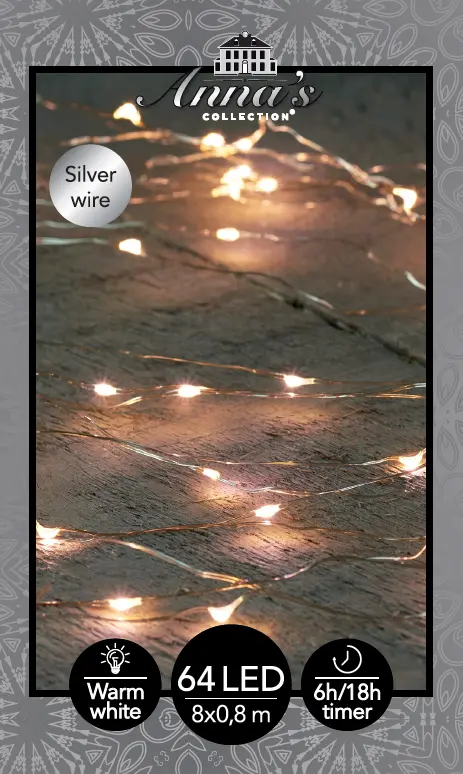 B.O.T. LED CASCADE SILVER WIRE 64L/8X0,8M 6/18H TIMER LED WA