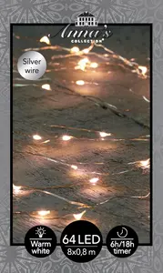 B.O.T. LED CASCADE SILVER WIRE 64L/8X0,8M 6/18H TIMER LED WA