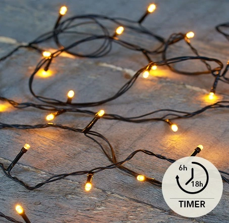 B.O.T. LED LIGHTS 100L/7,5M CLASSIC MET TIMER 6/18U - 50CM AANLOOPSNOER ZWART 3XAA/IP44