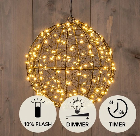 BAL METAAL 200LED FLASH IP44 TRAFO MET TIMER EN DIMMER D18CM CLASSIC WARM