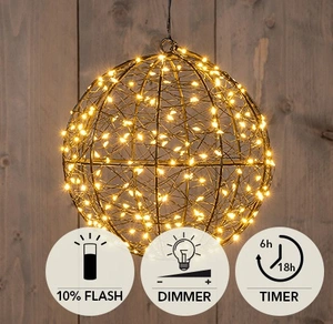 BAL METAAL 200LED FLASH IP44 TRAFO MET TIMER EN DIMMER D18CM CLASSIC WARM