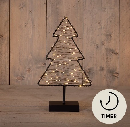 BOOM OP VOET METAAL 85LED IP20  2XAA BATTERIJ 6/18U TIMER 22,5X38,5CM CLASSIC WARM