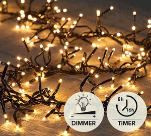 CLUSTER 384LED 2.4M LICHT GOUD - 4M AANLOOPSNOER ZWART - BI-BUI / IP44 TRAFO AAN / 8/16U TIMER / UIT