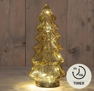 KERSTBOOMPJE GLAS 10LED 3XAAA BATTERIJ MET TIMER 13,5X26CM AMBER