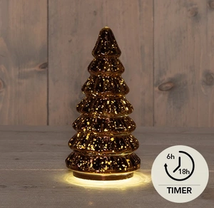 KERSTBOOMPJE GLAS 10LED 3XAAA BATTERIJ MET TIMER 9.5XH18.5CM METALLIC BRONS