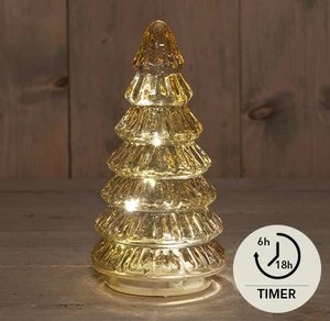 KERSTBOOMPJE GLAS 10LED OP BATTERIJ MET TIMER 18.5X9.5CM AMBER