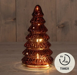 KERSTBOOMPJE GLAS 10LED OP BATTERIJ MET TIMER 18.5X9.5CM BORDEAUX