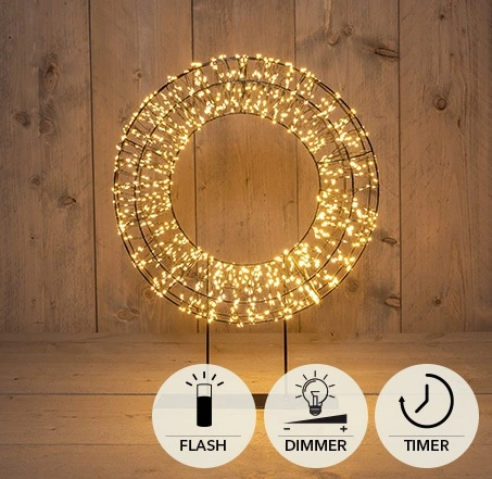 KRANS OP VOET METAAL 1200LED FLASH IP44 TRAFO MET TIMER EN DIMMER 36X8CM CLASSIC WARM