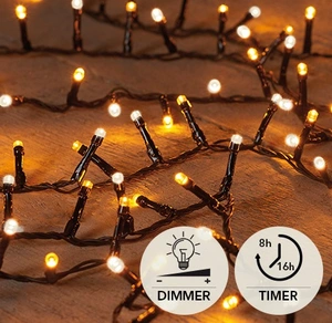LED IVY 500L/12M WARM WIT / CLASSIC 4M AANLOOPSNOER ZWART / IP44 TRAFO AAN / 8/16U TIMER / UIT / DIM