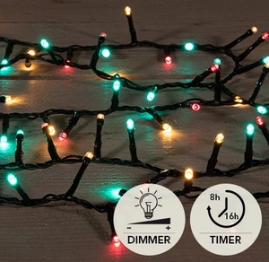 LED IVY 700L/16M XMAS MULTI 4M AANLOOPSNOER ZWART / IP44 TRAFO AAN / 8/16U TIMER / UIT / DIMMER