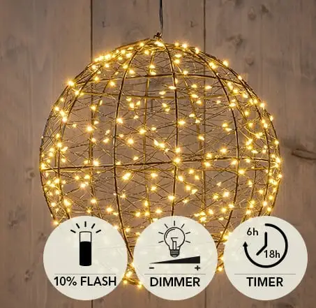 METAL BALL FLASH 25CM/300LED CLASSIC WARM / 5M BLACK LEADCAB