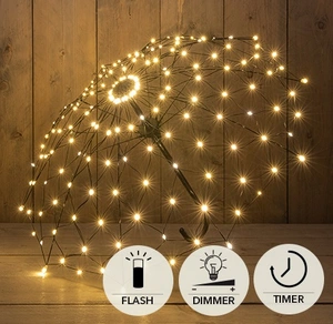 PARAPLU METAAL 160LED FLASH 85X53CM /IP44 TRAFO MET TIMER EN DIMMER CLASSIC WARM