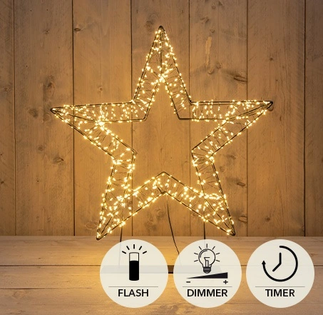 STER 3D OP VOET METAAL 1200LED FLASH IP44 TRAFO MET TIMER EN DIMMER 56X5CM CLASSIC WARM