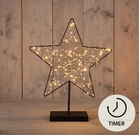 STER OP VOET METAAL 160LED IP20  3XAA BATTERIJ 6/18U TIMER 40,5X49,5CM CLASSIC WARM - afbeelding 1
