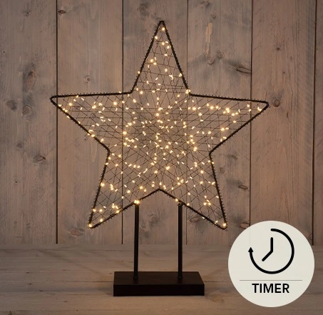 STER OP VOET METAAL 260LED IP20  3XAA BATTERIJ 6/18U TIMER 50X61,5CM CLASSIC WARM