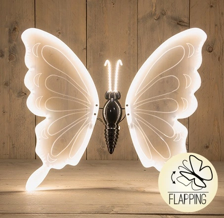 VLINDER LED WARM WIT 60CM BEWEGENDE VLEUGELS - 5MTR AANLOOPSNOER - IP44 TRANSFORMER - COLOURBOX